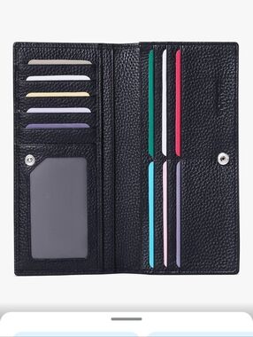 Black Pebble Leather Long Wallet - Multiple Card Slots